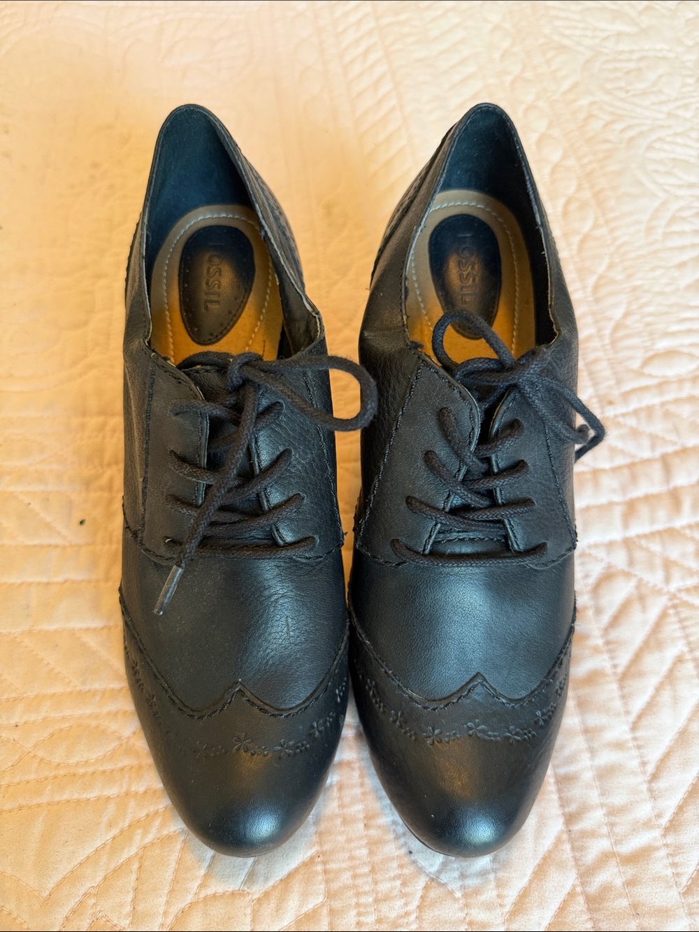 Fossil black Leather Lace-Up Heeled Oxfords